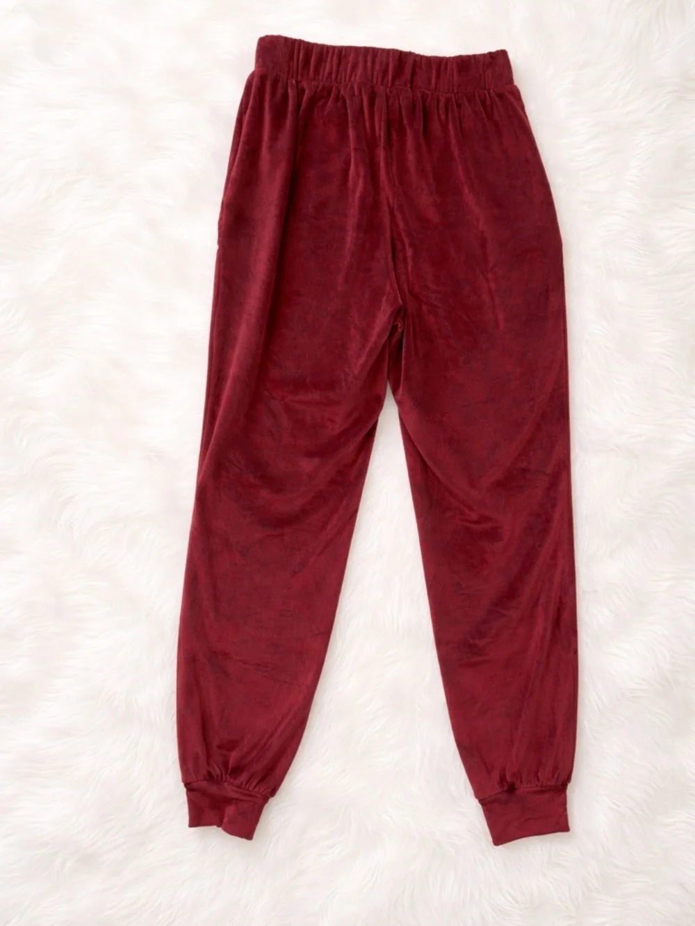 LC Lauren Conrad Burgundy Velvet Joggers Size Small Velour Lounge Pants Cozy